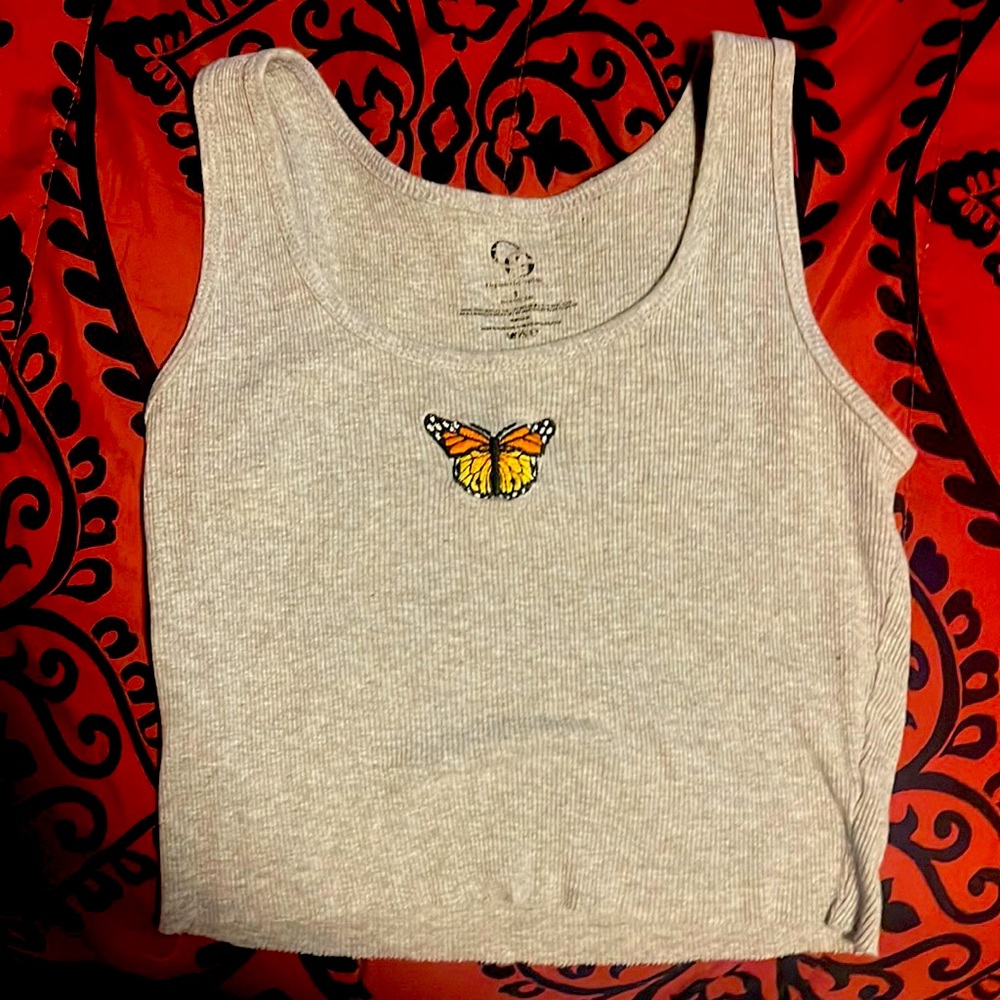 Cute grey butterfly crop top